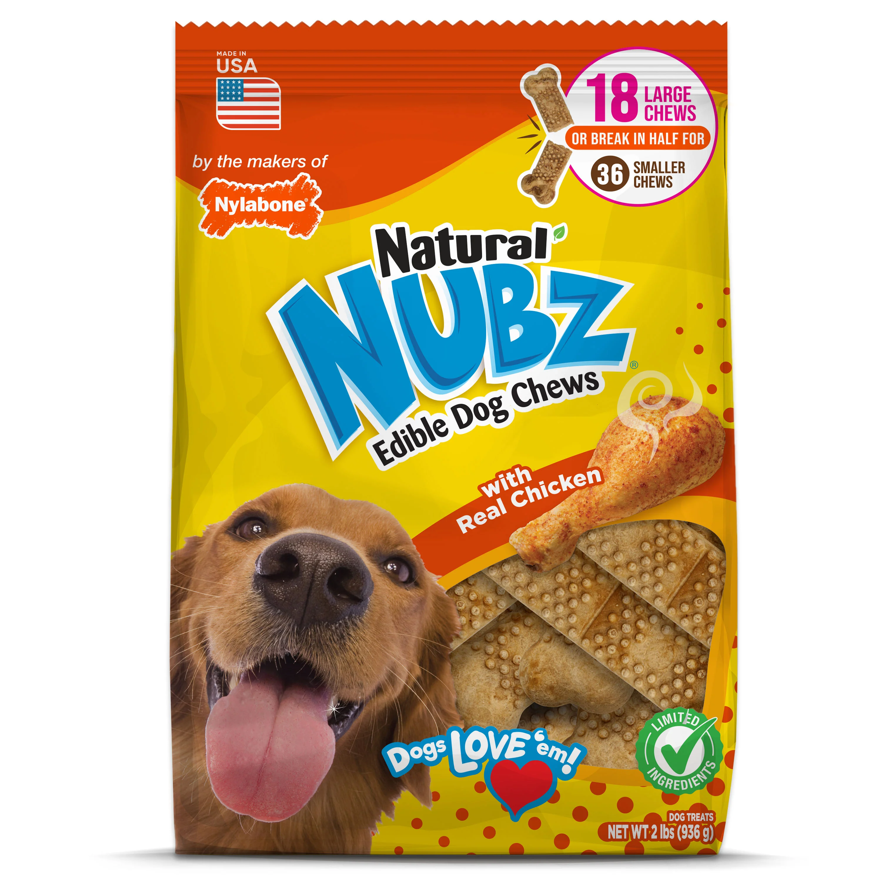 Nylabone Nubz Chicken Dog Chew Treats Chicken Large (18 ct)