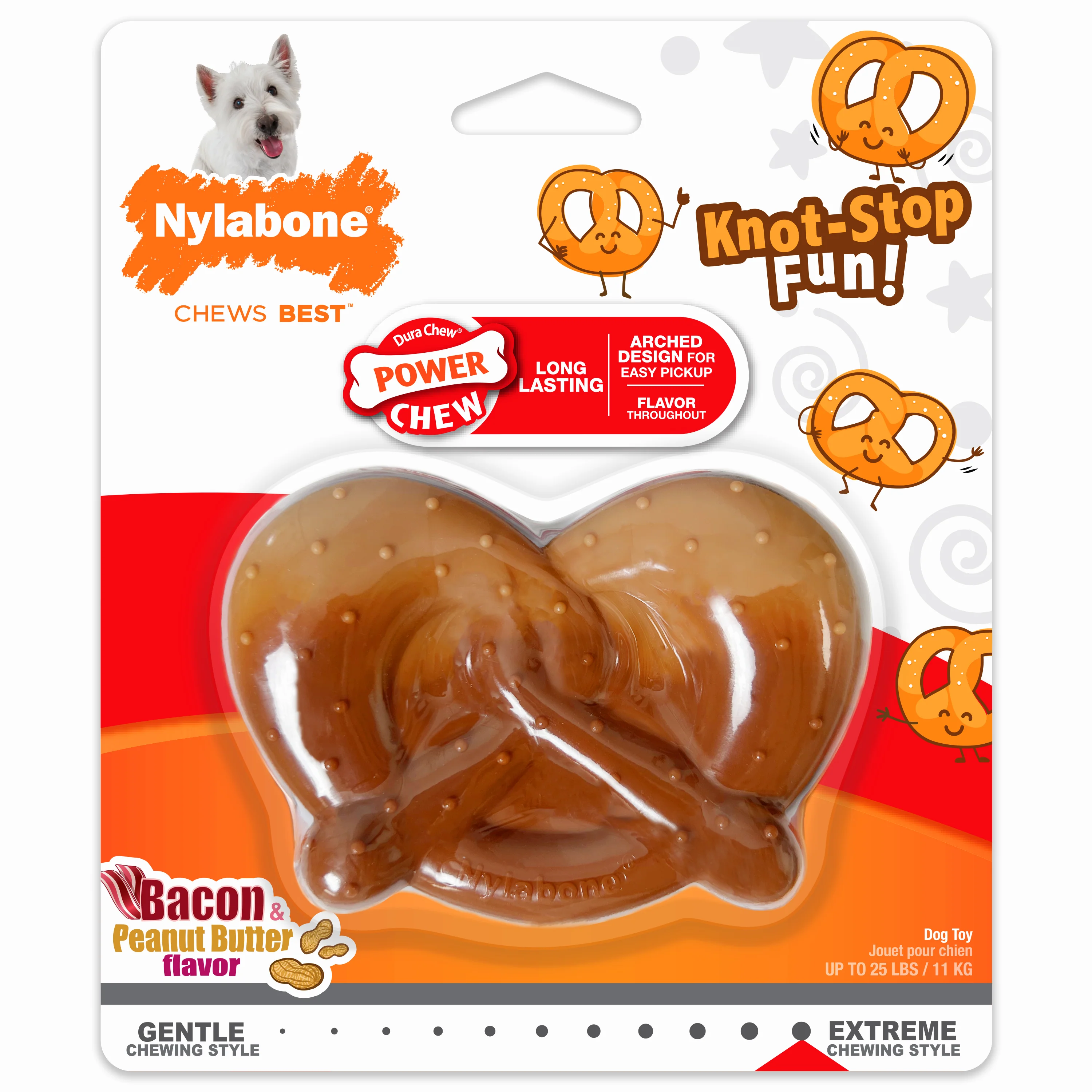 Nylabone Power Chew Pretzel Dog Chew Toy Bacon & Peanut Butter Small (1 ct)