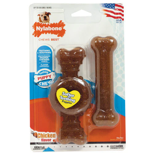 Nylabone Puppy Chew Ring Bone & Toy Twin Pack Chicken Medium/Wolf (2 Count) - Image 2