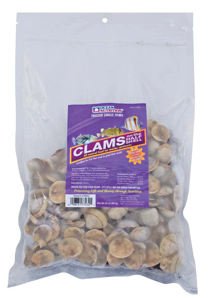 Ocean Nutrition Clams on the Half Shell Frozen Fish Food 32 oz SD-5 (DD)