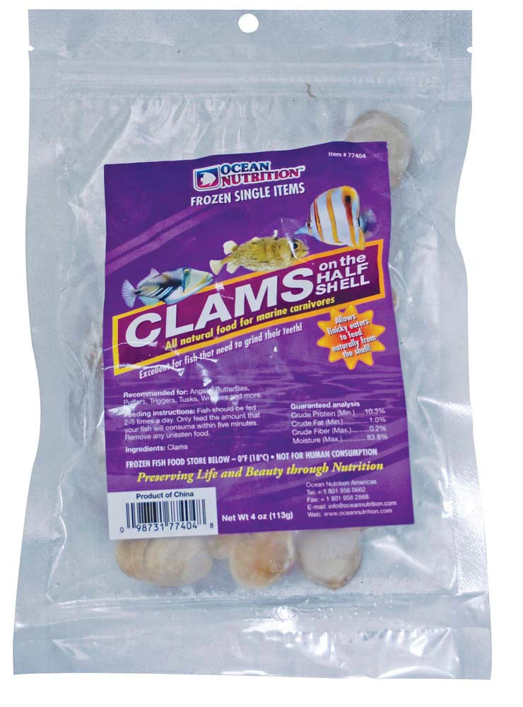 Ocean Nutrition Clams on the Half Shell Frozen Fish Food 4 oz SD-5 (DD)