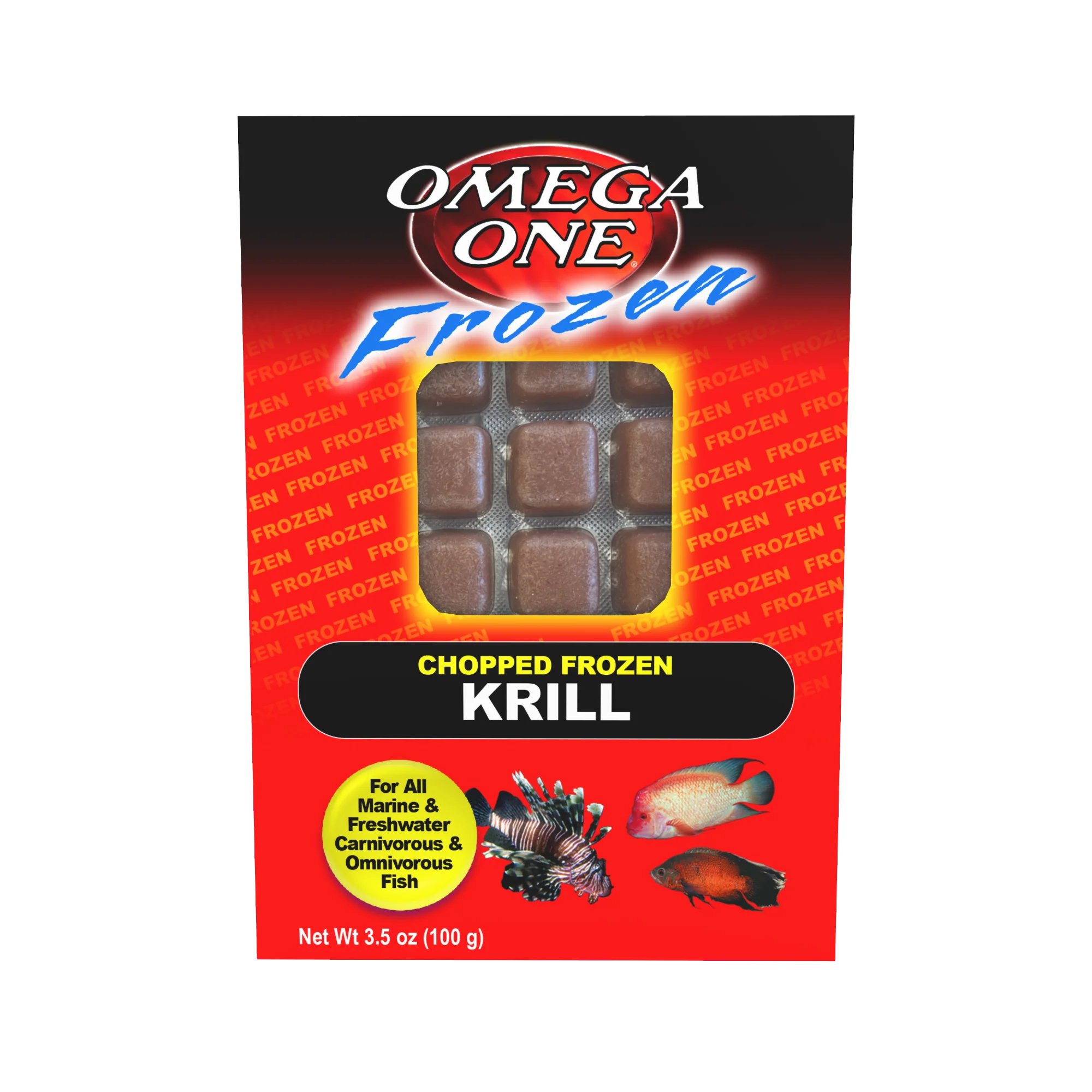 Omega One Chopped Frozen Krill Cube Pack Fish Food 3.5 oz SD-5