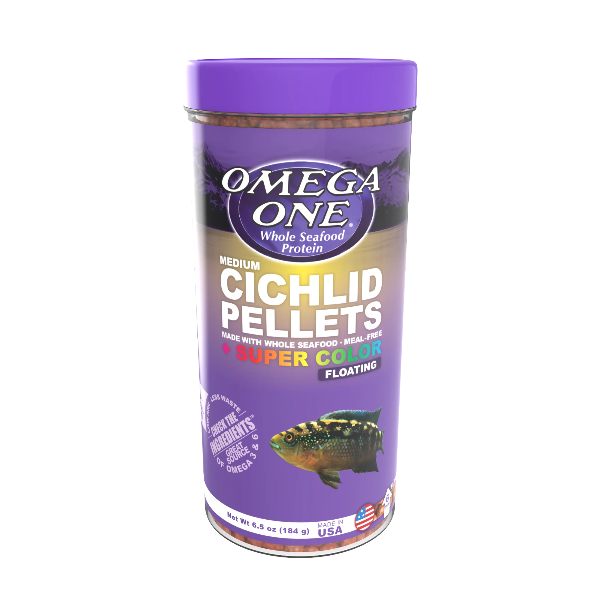 Omega One Cichlid Floating Pellet Fish Food Medium Pellets 6.5 oz