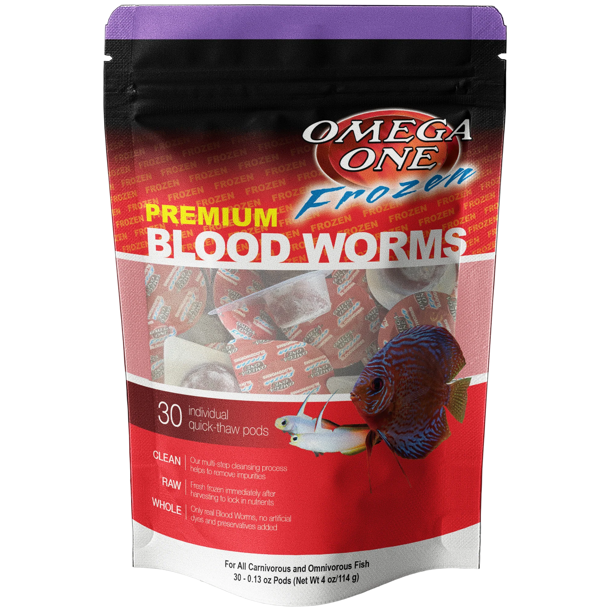 Omega One Frozen Premium Bloodworm Quick Thaw Pods 4 oz SD-5