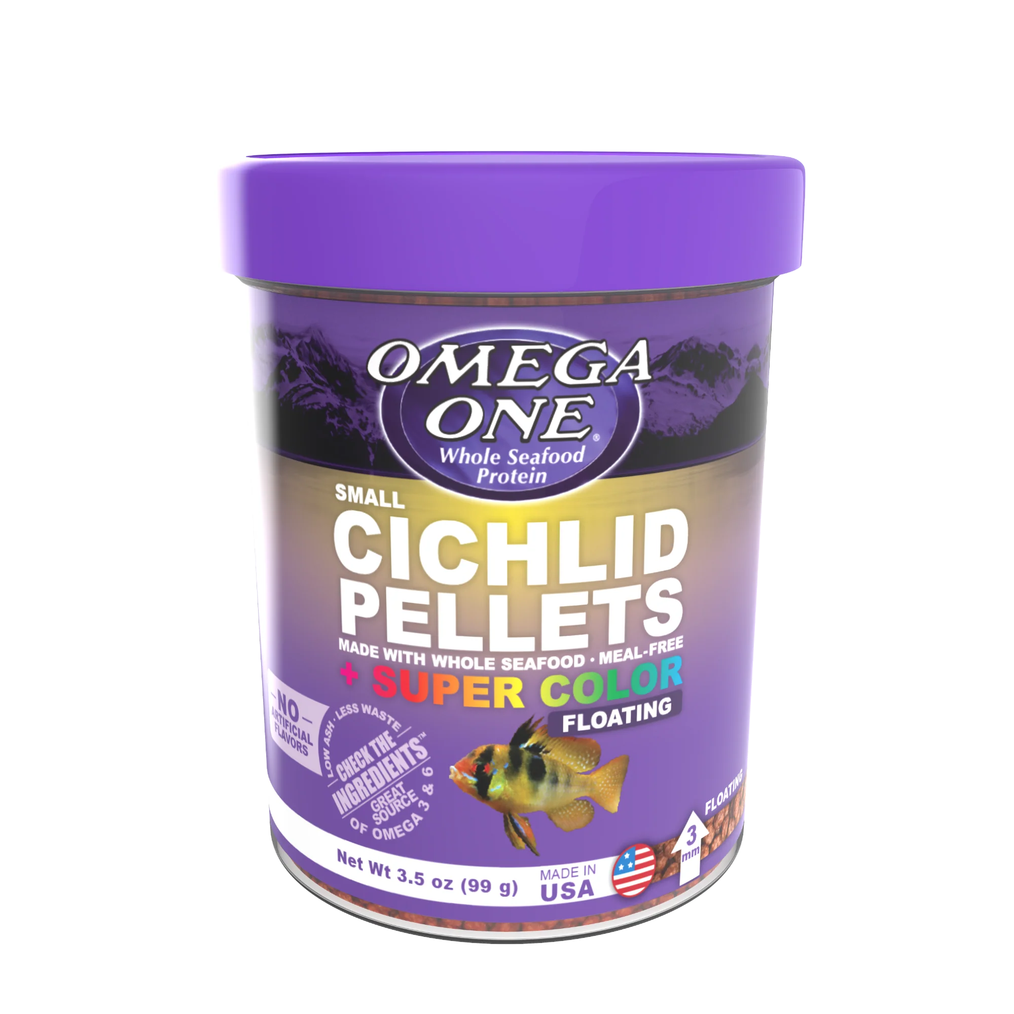 Omega One Super Color Cichlid Floating Pellet Fish Food Small Pellets 3.5 oz