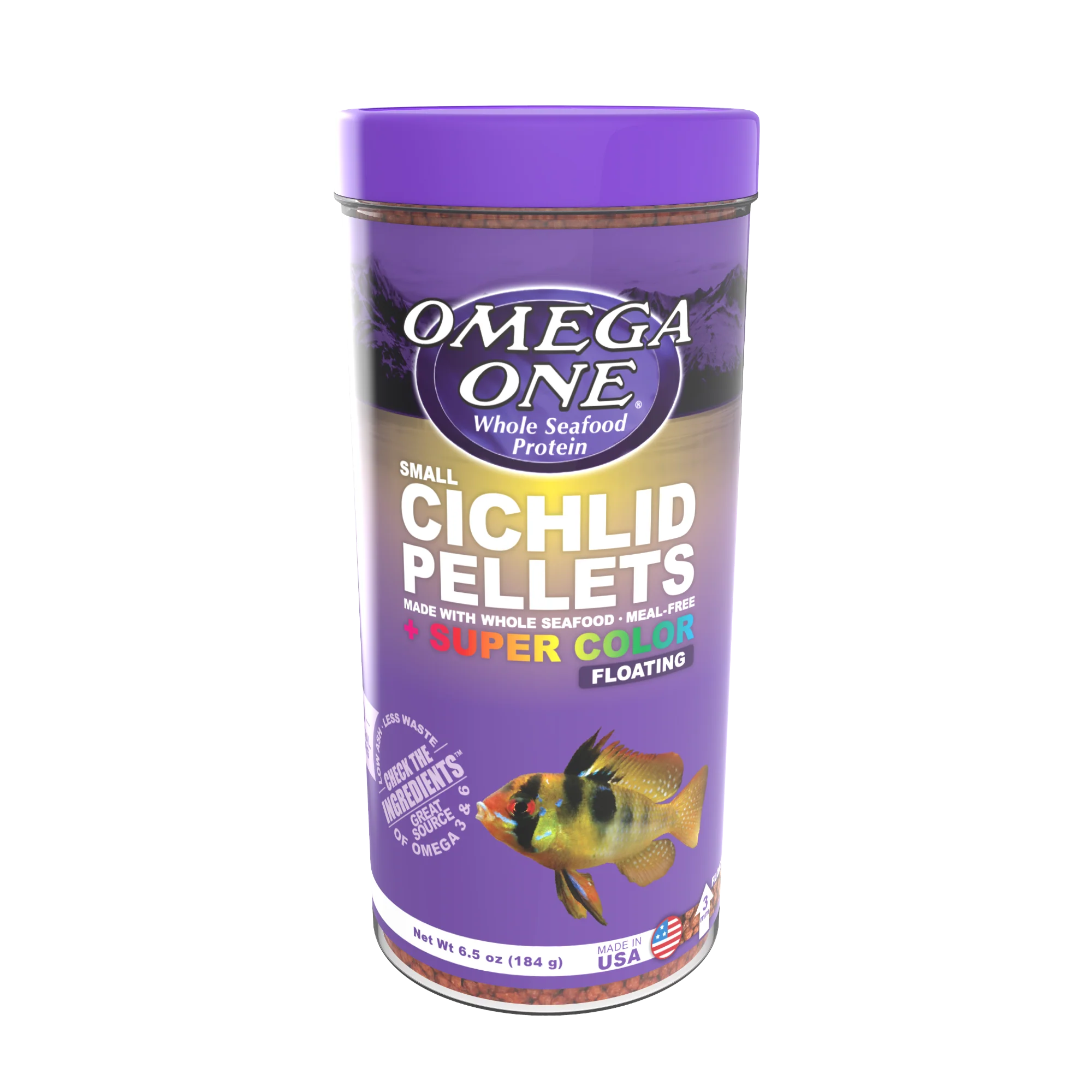 Omega One Super Color Cichlid Floating Pellet Fish Food Small Pellets 6.5 oz