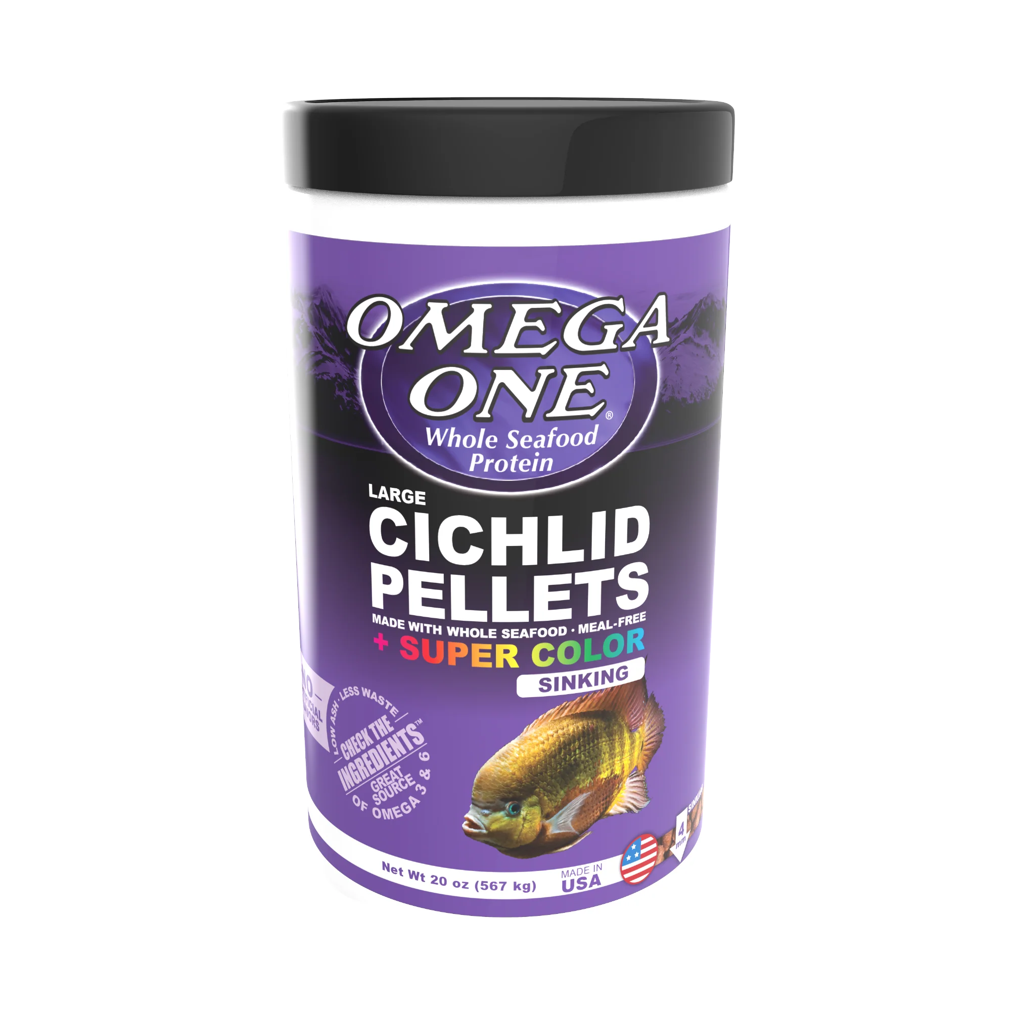 Omega One Super Color Cichlid Sinking Pellet Fish Food Large Pellets 20 oz