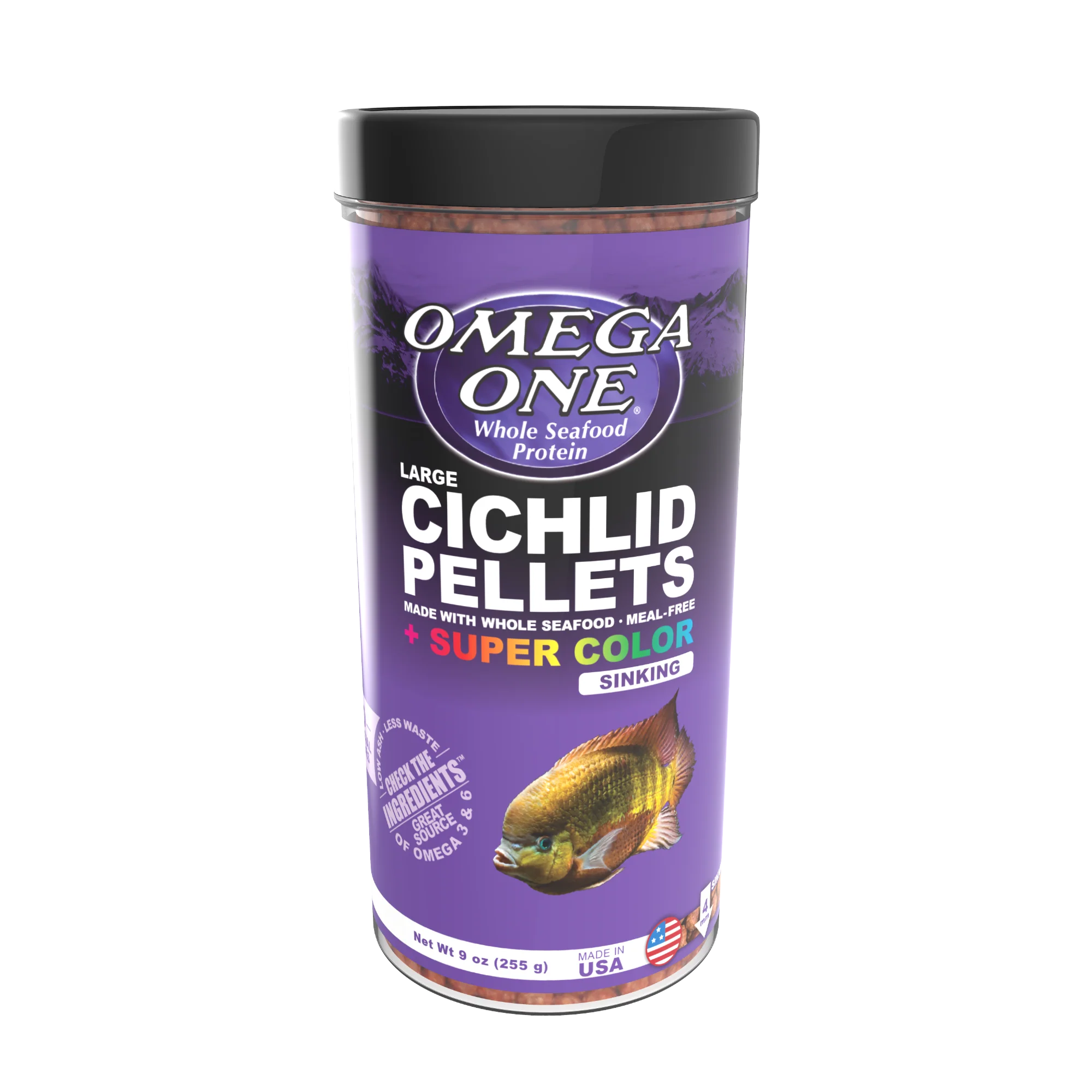 Omega One Super Color Cichlid Sinking Pellet Fish Food Large Pellets 9 oz