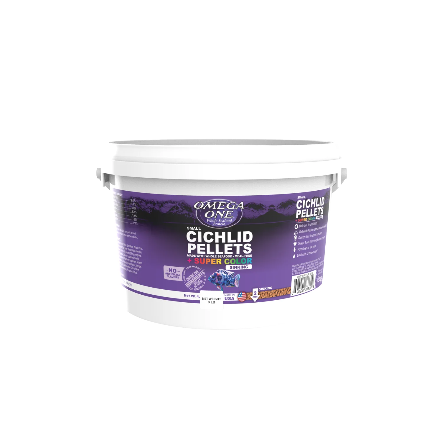 Omega One Super Color Cichlid Sinking Pellet Fish Food Small Pellets 3 lb