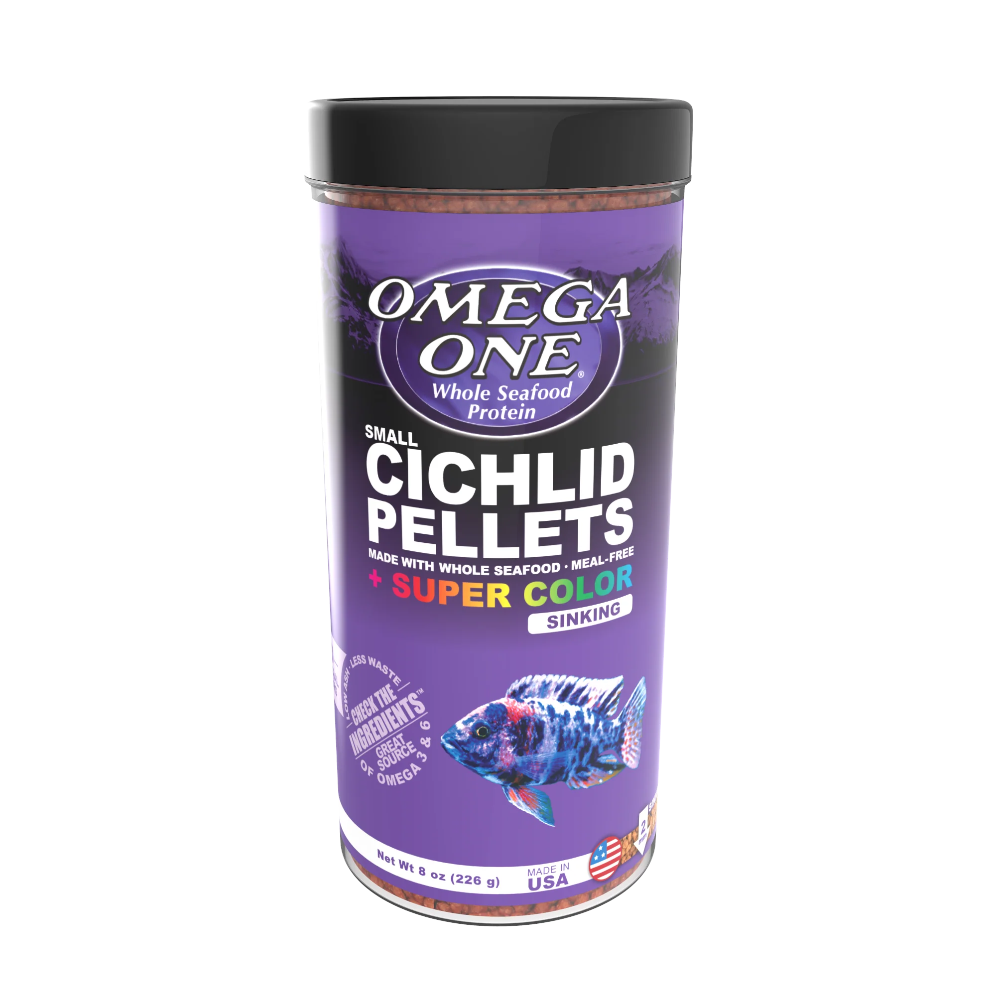 Omega One Super Color Cichlid Sinking Pellet Fish Food Small Pellets 8 oz