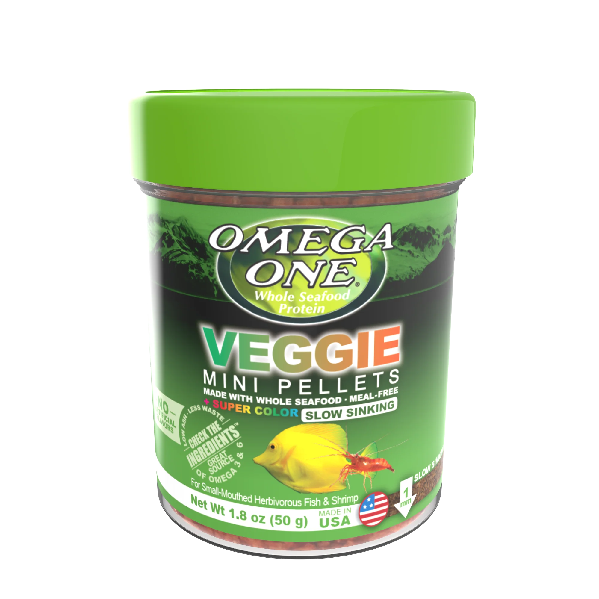 Omega One Super Color Veggie Slow Sinking Mini Pellet Fish Food Mini Pellets 1.8 oz
