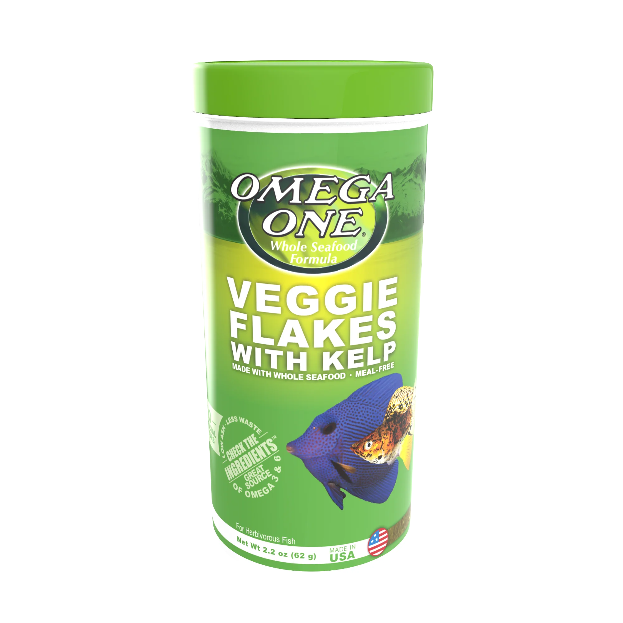 Omega One Veggie Flakes w/Kelp Fish Food 2.2 oz