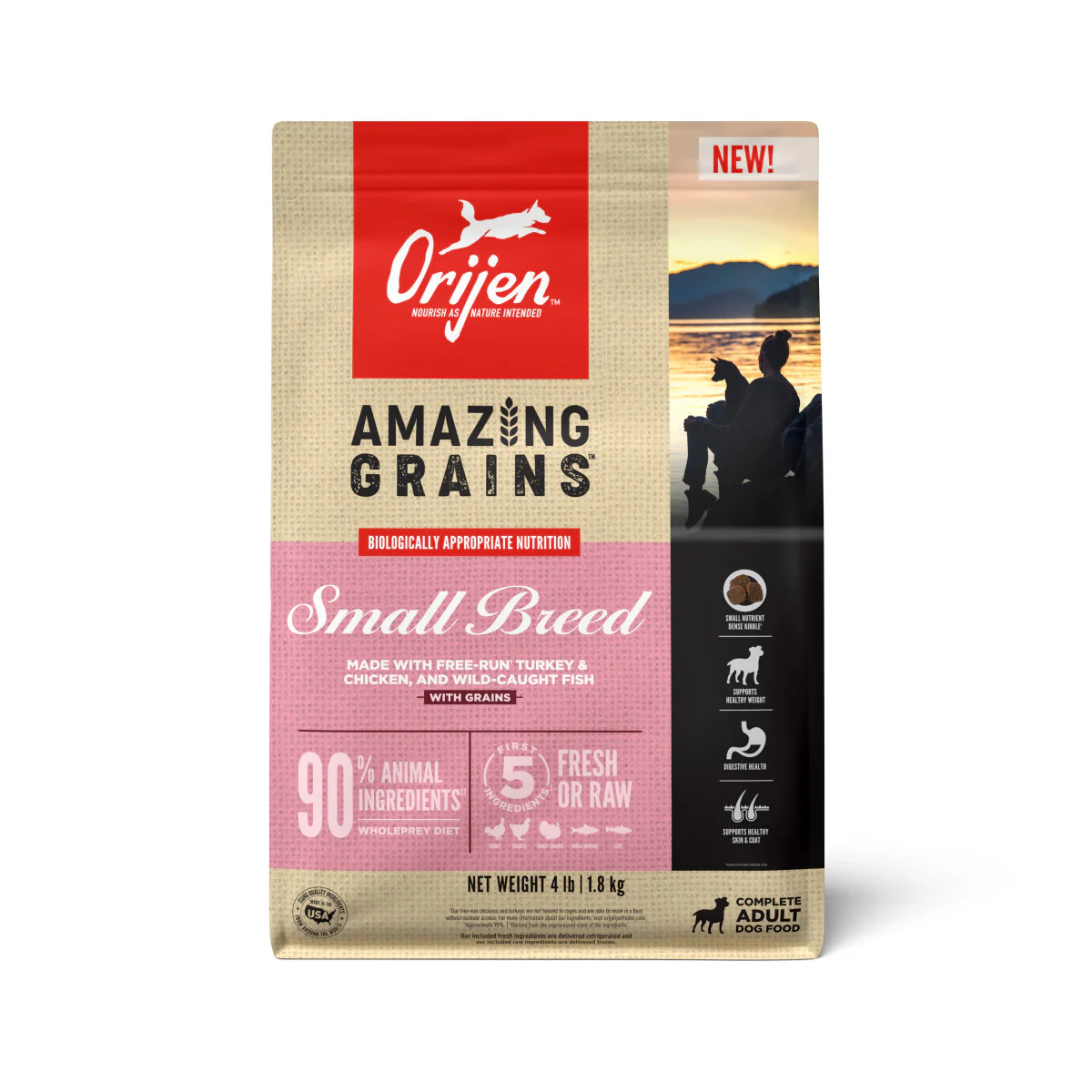 Orijen AMAZING GRAINS Small Breed Dry Dog Food Turkey, Chicken & Fish 4 lb