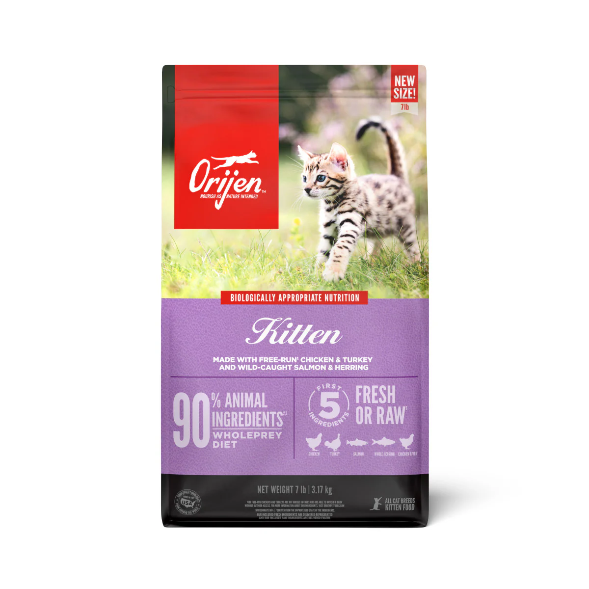Orijen Grain Free Fresh & Raw Dry Kitten Food Chicken, Turkey, Salmon & Herring 7 lb