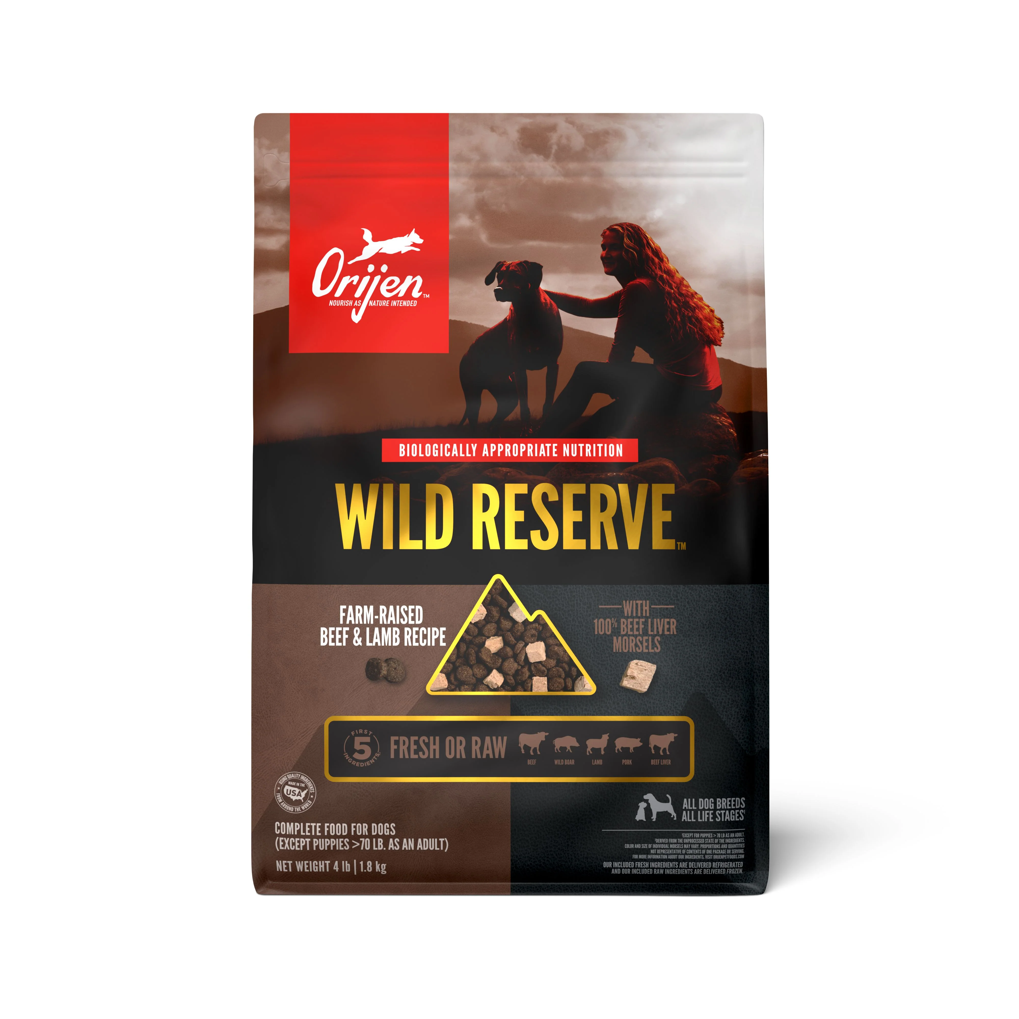 Orijen Wild Reserve Dry Dog Food Farm-Raised Beef & Lamb 4 lb