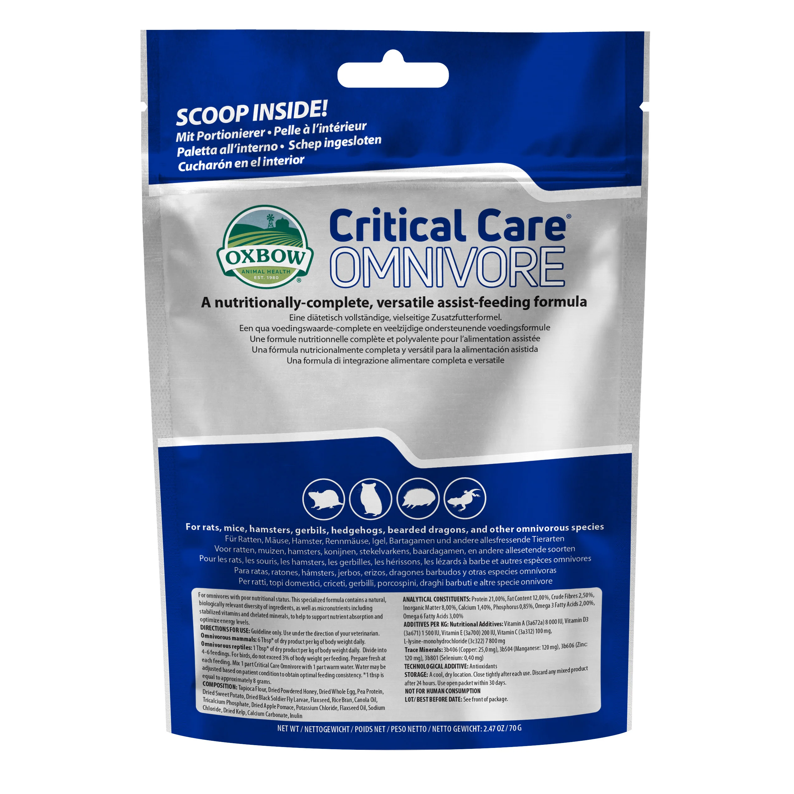 Oxbow Animal Health Critical Care Omnivore Feeding Formula 70g 2.47 oz
