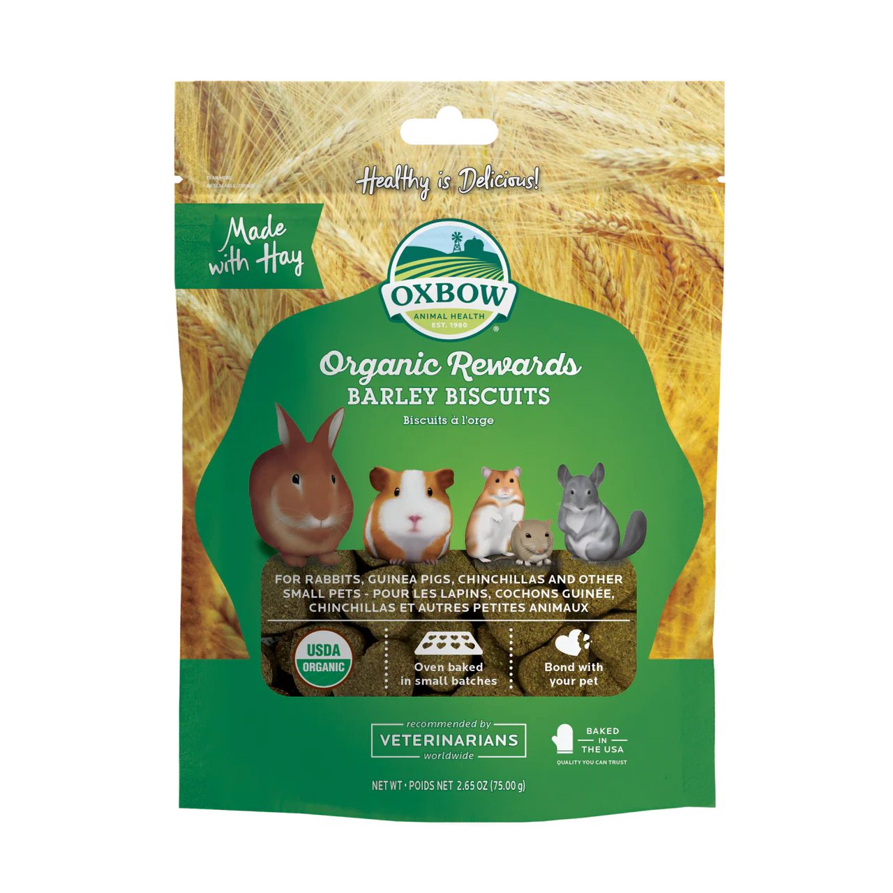 Oxbow Animal Health Organic Rewards Barley Biscuits Small Animal Treat 2.65oz