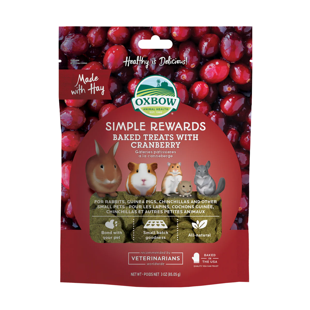 Oxbow Animal Health Simple Rewards Baked Small Animal Treats w/Cranberry 3oz