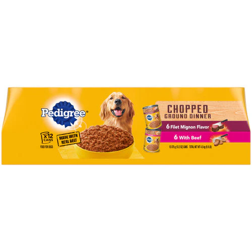 Pedigree Chopped Ground Dinner Adult Wet Dog Food Variety Pack (Filet Mignon, Beef) 13.2oz 12pk - Image 2