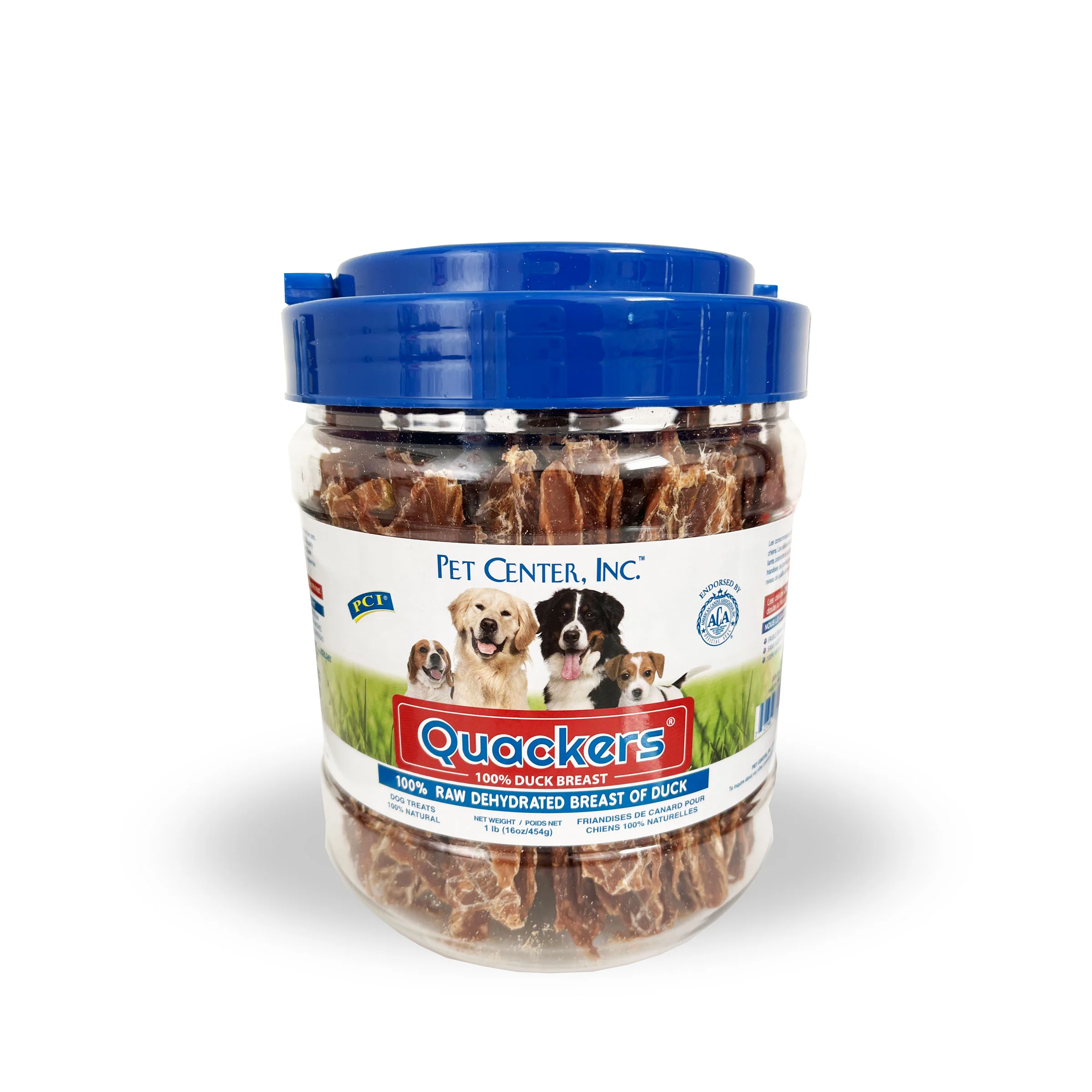 Pet Center Quackers Dog Treat Duck Breast 1Lb Canister