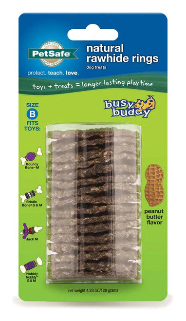 Busy Buddy Natural Rawhide Rings Peanut Butter LG Size C - Image 2