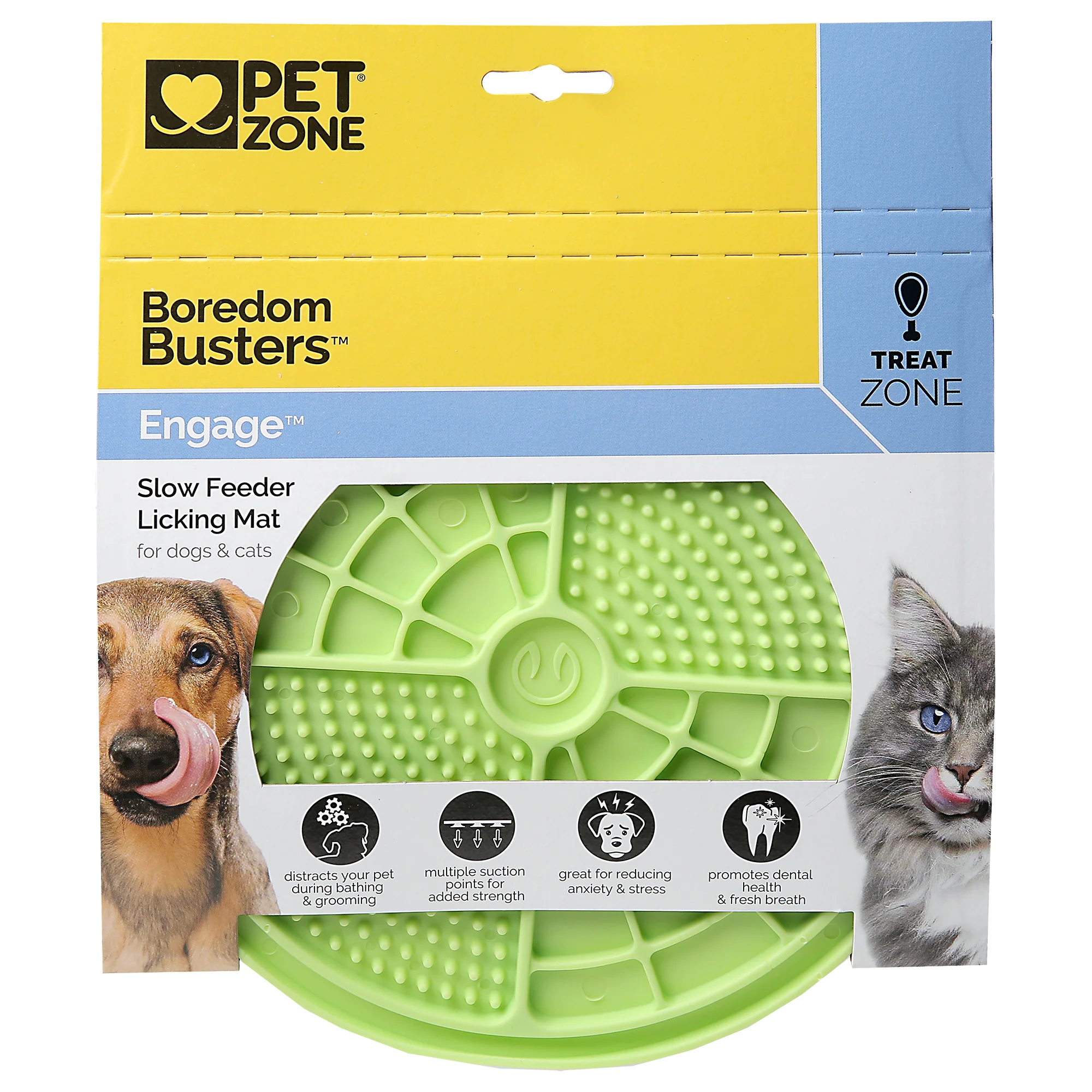 Pet Zone Products Boredom Busters Engage Slow Feeder Licking Mat Green