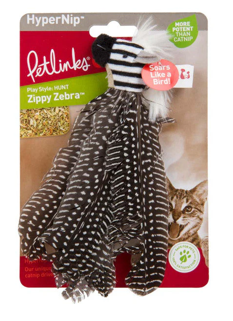 Petlinks Safari HappyNip Zippy Zebra Feathers Catnip Toy Black/White MD Assorted Color - Image 2