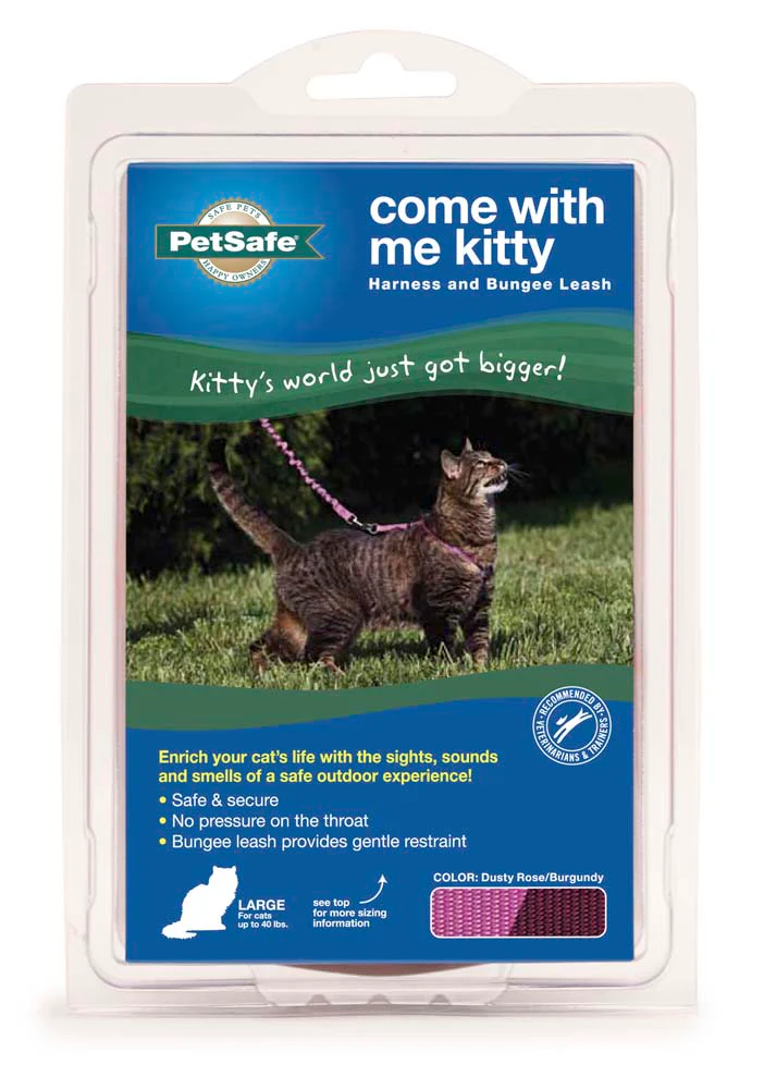 PetSafe Premier Come With Me Kitty Harness & Bungee Leash Combo Dusty Rose/Burgundy Medium