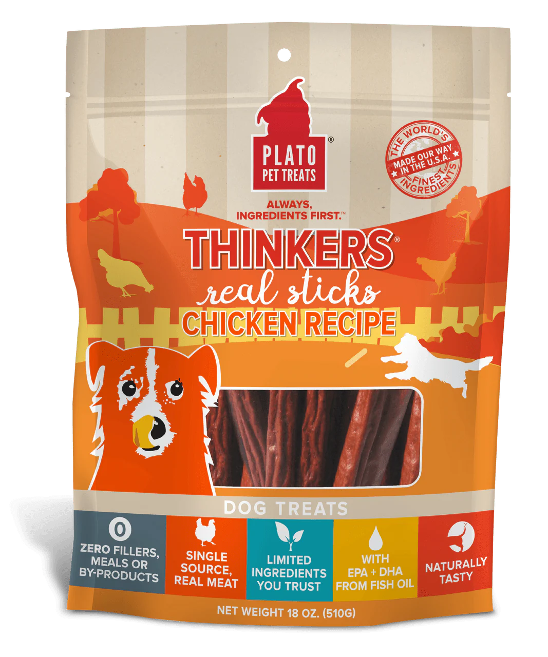 Plato Thinkers Chicken Dog Treat 18oz {L+1x} 595095