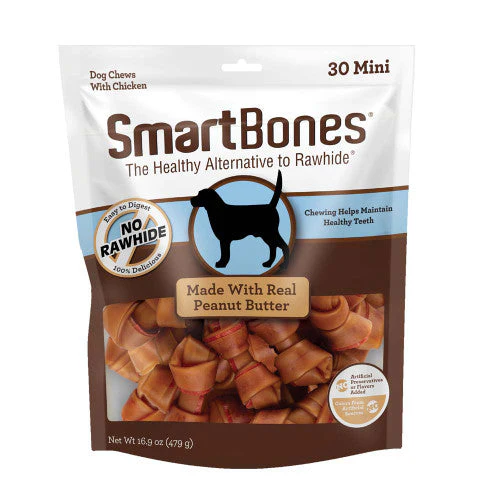 SmartBones Artificial-Free Classic Bone Chew Dog Treat Peanut Butter 16.9 oz 30 ct Mini - Image 2