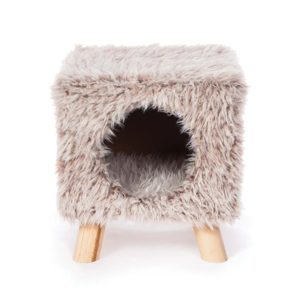 Prevue Pet Products Cozy Cube Plush Cat Furniture Frost Tan 12 in