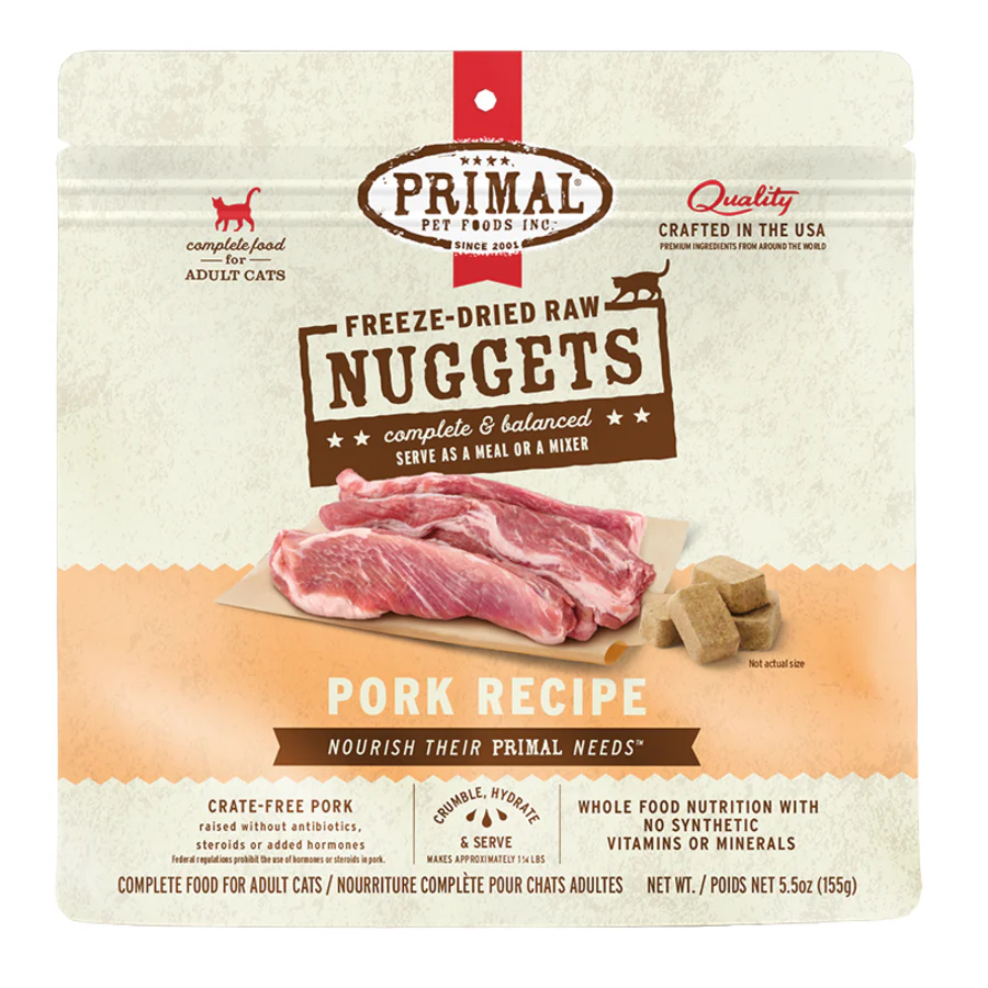 Primal Freeze-dried Nuggets Grain Free Pork Formula Complete Diet Cat Food-5.5-oz, Makes 1.25 Lbs Of Food-{L+x}