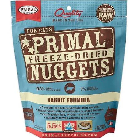 Primal Freeze Dried Nuggets Grain Free Rabbit Formula Cat Food-5.5-oz-{L+x}