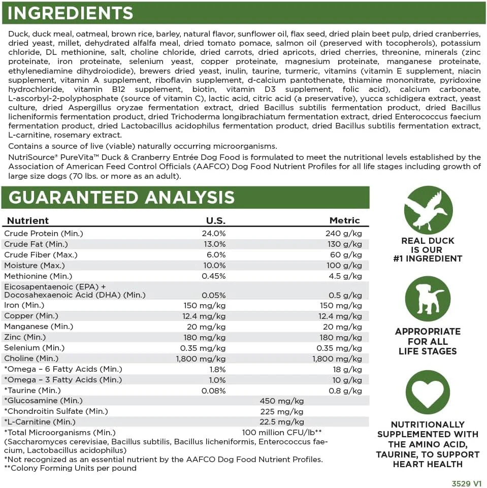 NutriSource Pure Vita Duck / Cranberry Dry Dog Food 4lb - Image 2