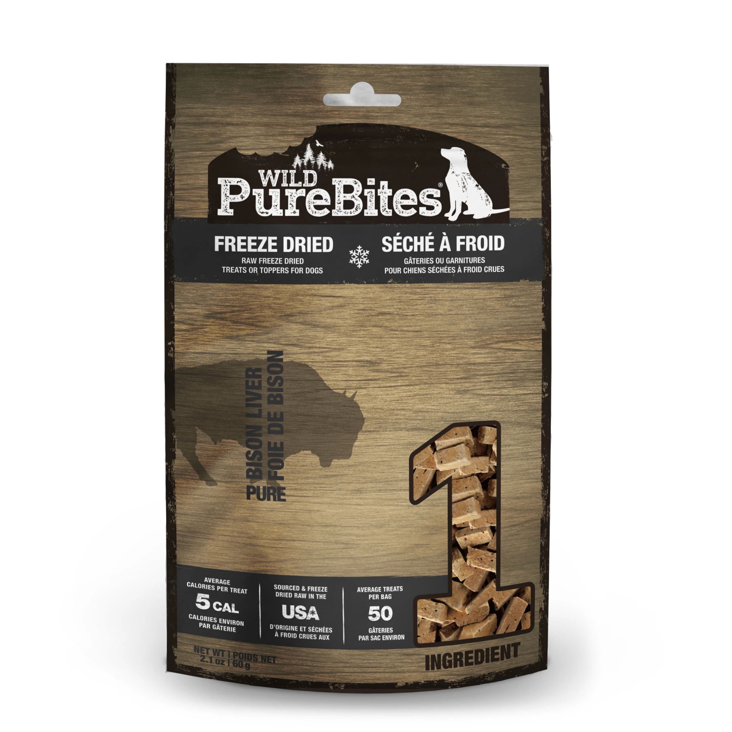 PureBites Wild Raw Freeze Dried Dog Treats Bison Liver 2.1 oz