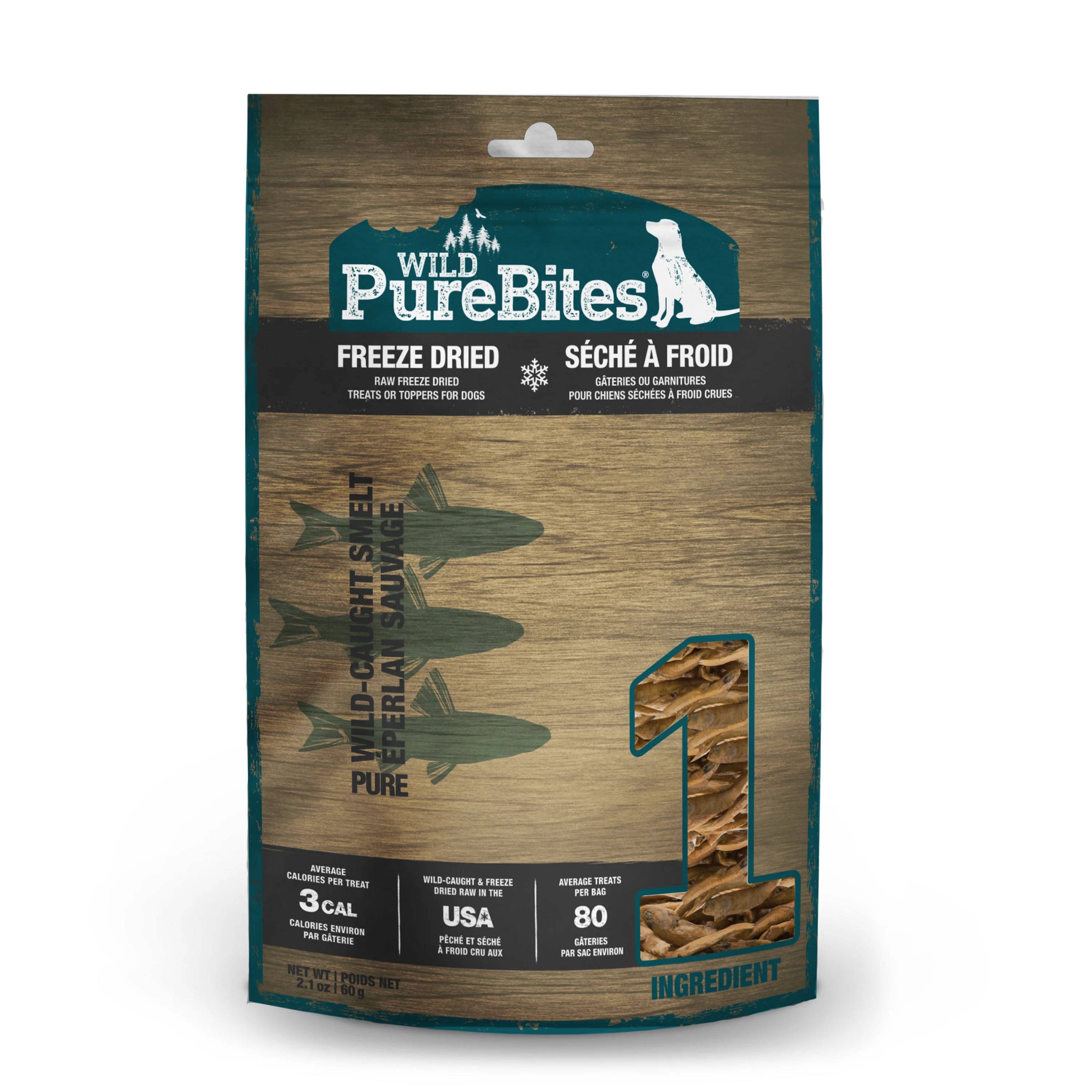 PureBites Wild Raw Freeze Dried Dog Treats Wild Caught Smelt 2.1 oz