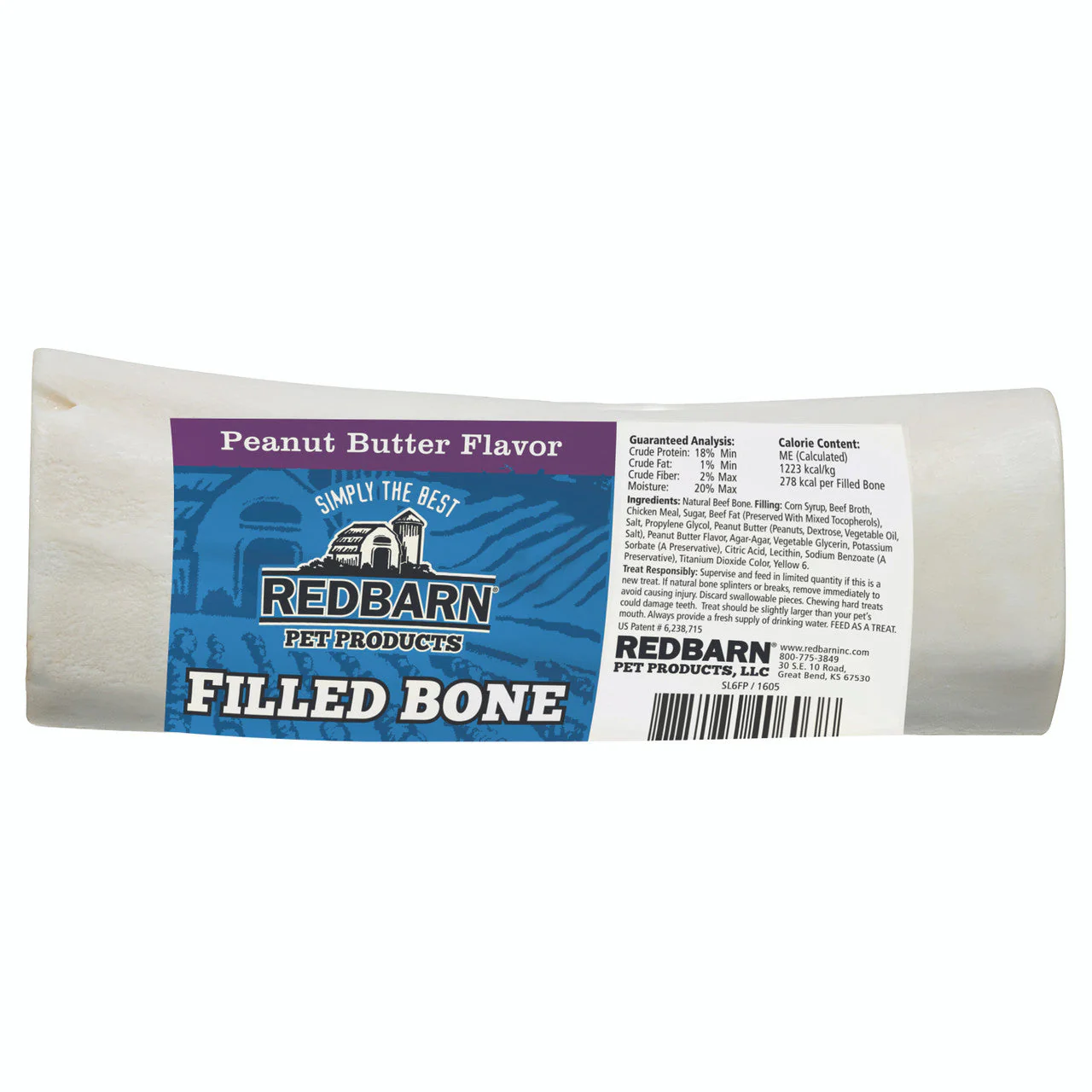 Redbarn Filled Bone Dog Treat Peanut Butter 5oz LG