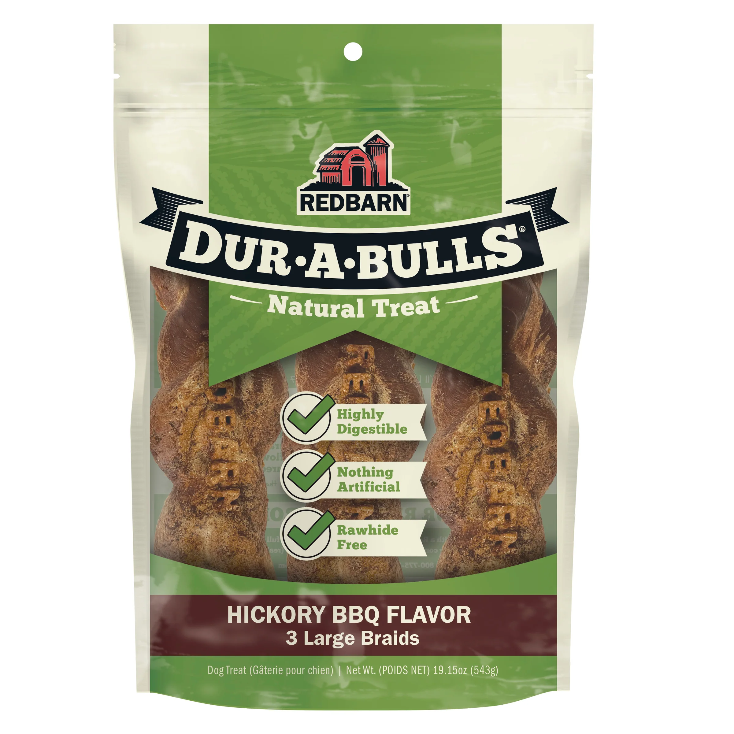 Redbarn Pet Products Dur-A-Bulls Braid Hickory BBQ 3Ct, Large