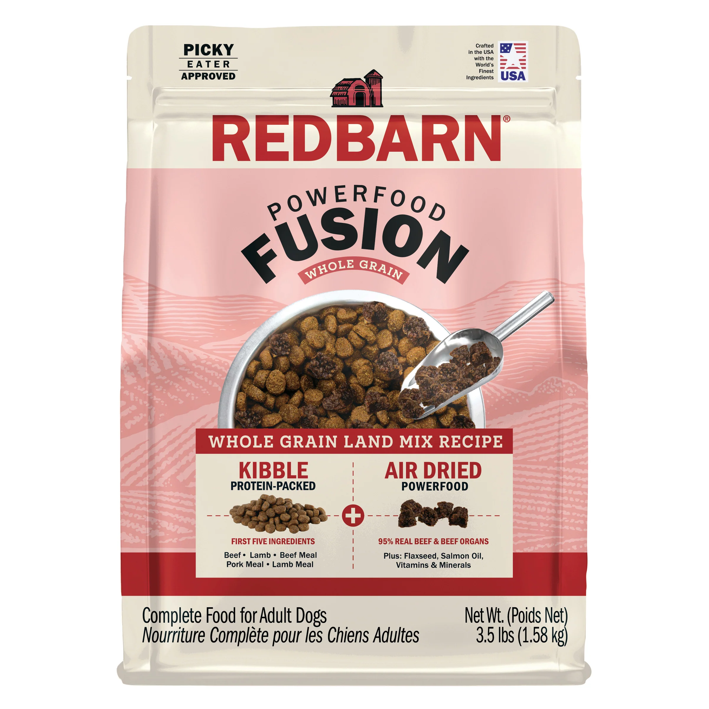 Redbarn Pet Products Powerfood Fusion Whole Grain Dry Dog Food Land Mix Beef 3.5 lb