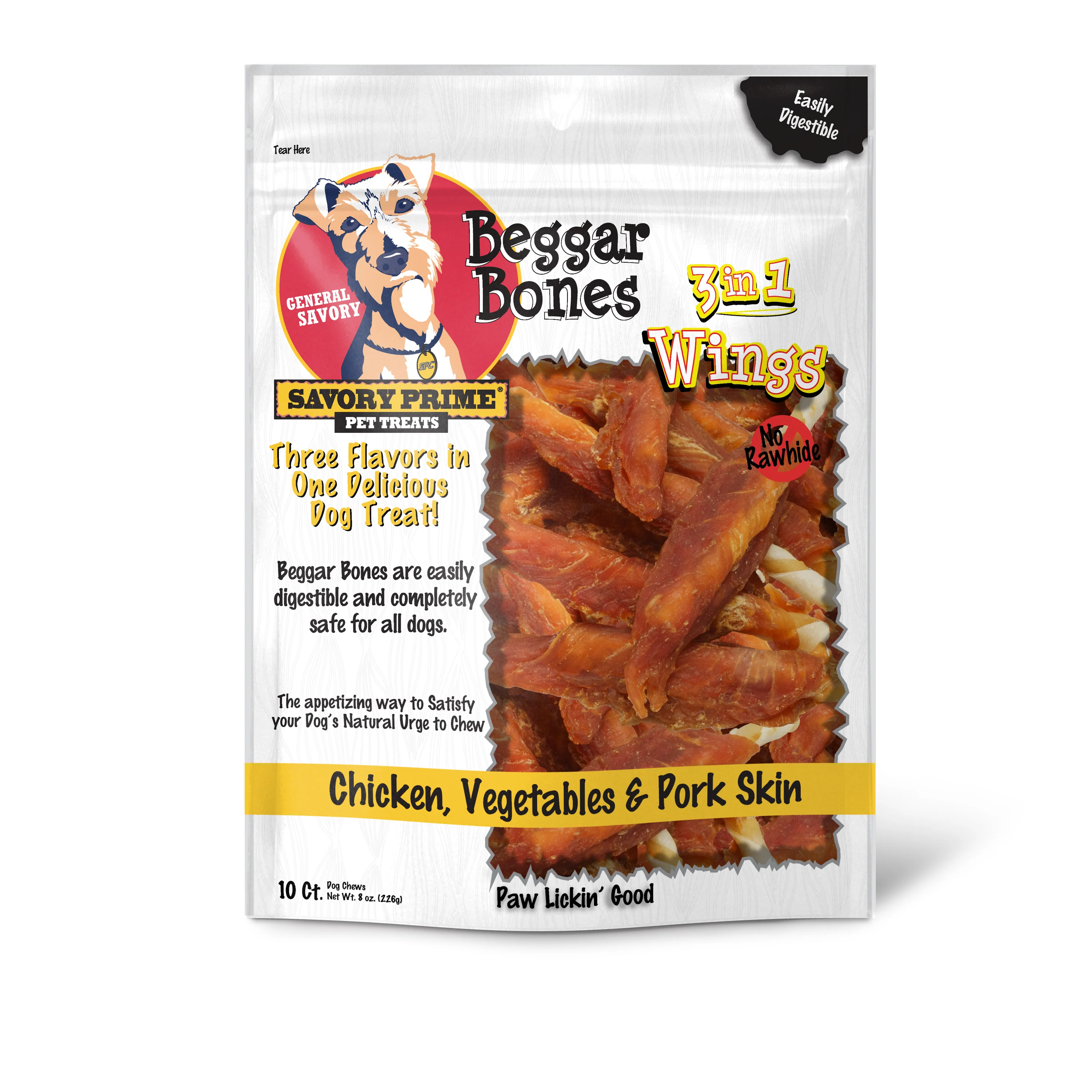 Savory Prime Beggar Bone 3in1 Wings Dog Treat Chicken, Vegetable & Pork 10 ct