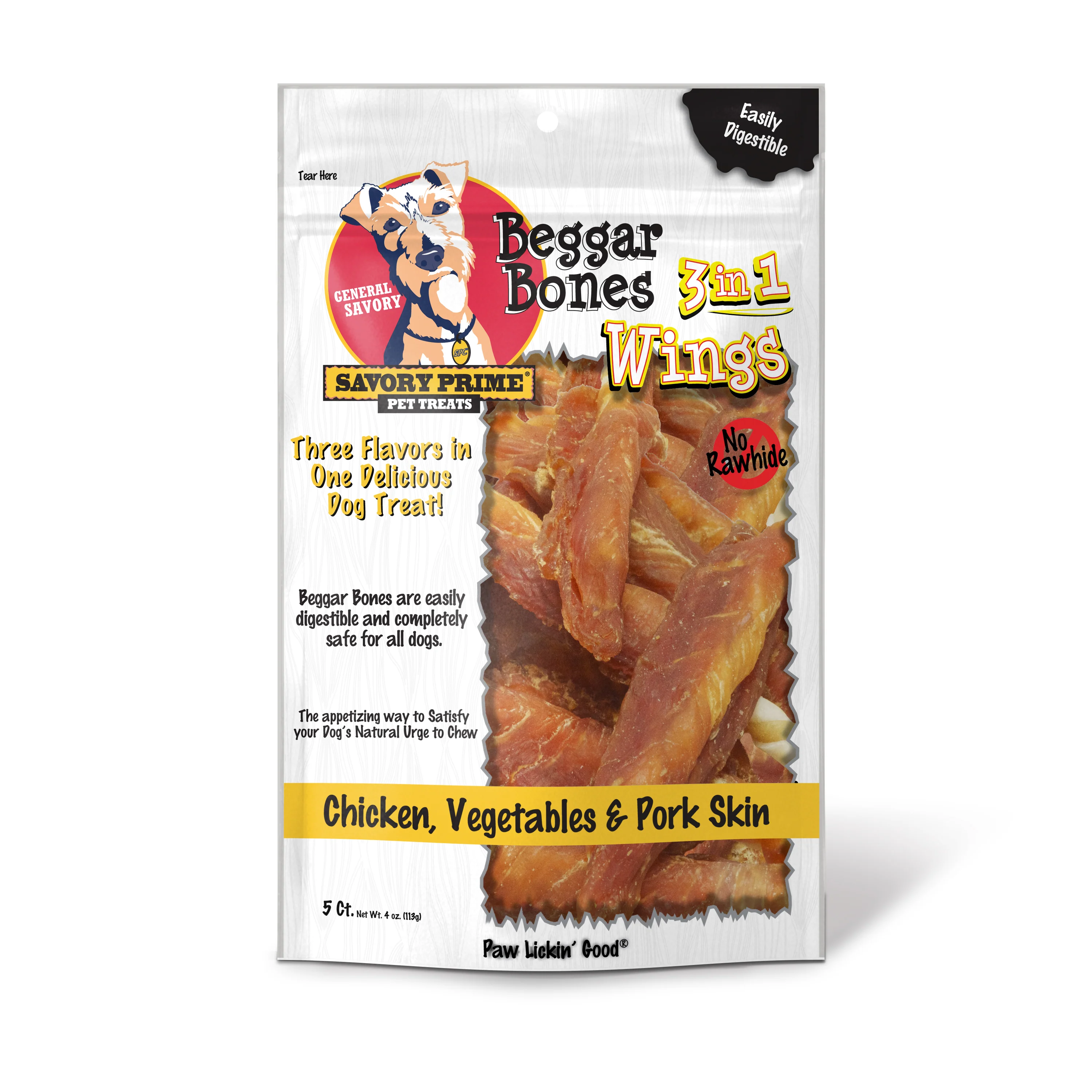 Savory Prime Beggar Bone 3in1 Wings Dog Treat Chicken, Vegetable & Pork 5 ct