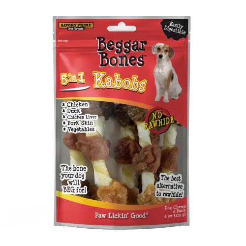 Savory Prime Beggar Bone 5 in 1 Kabobs Dog Treats 4 oz 6 pk - Image 2