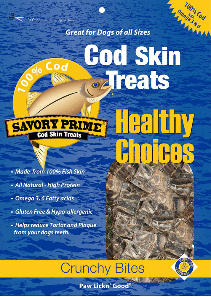 Savory Prime Cod Skin Crunchy Bites Dog Treats 16 oz