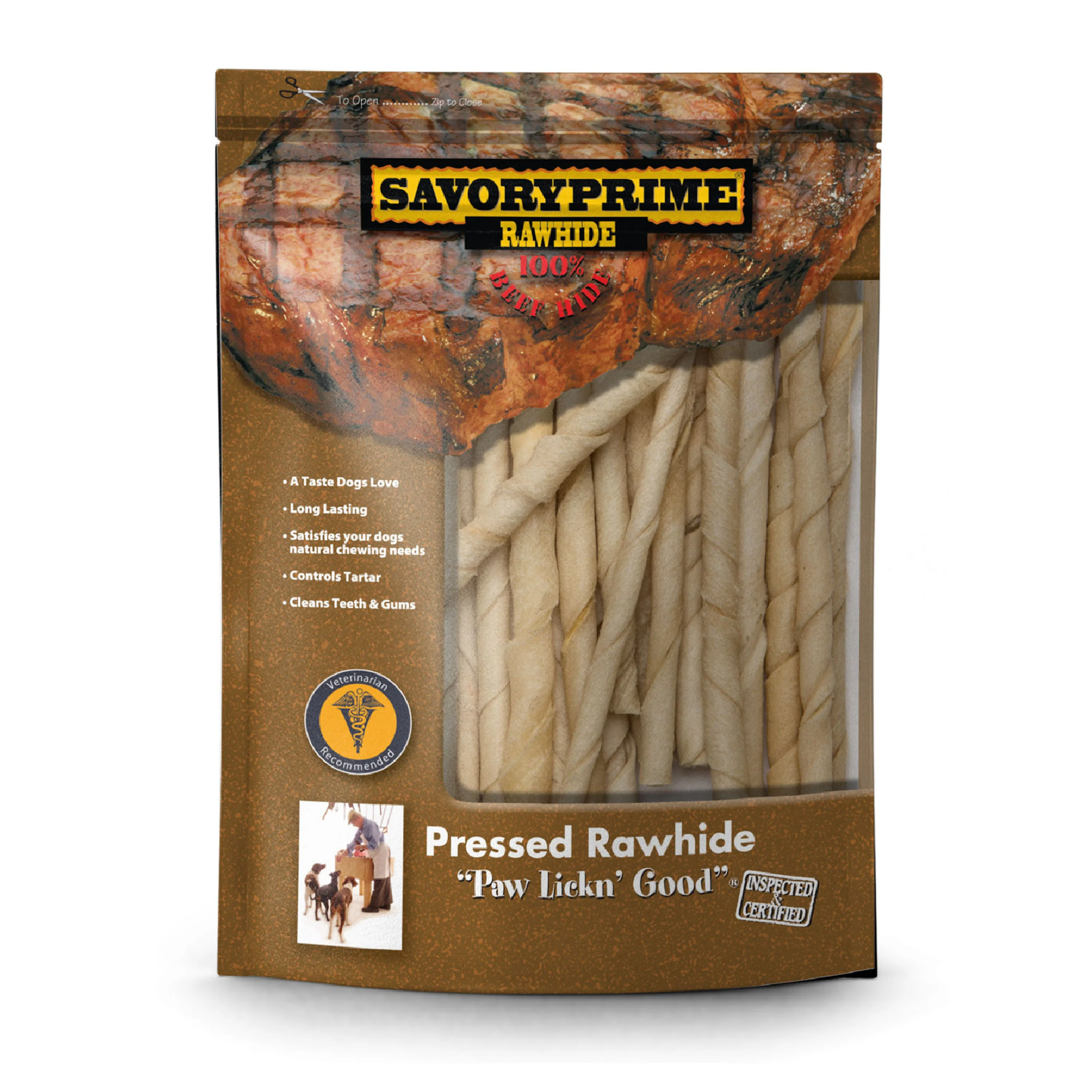 Savory Prime Pressed Rawhide Twist Sticks White 5 in, 20 pk
