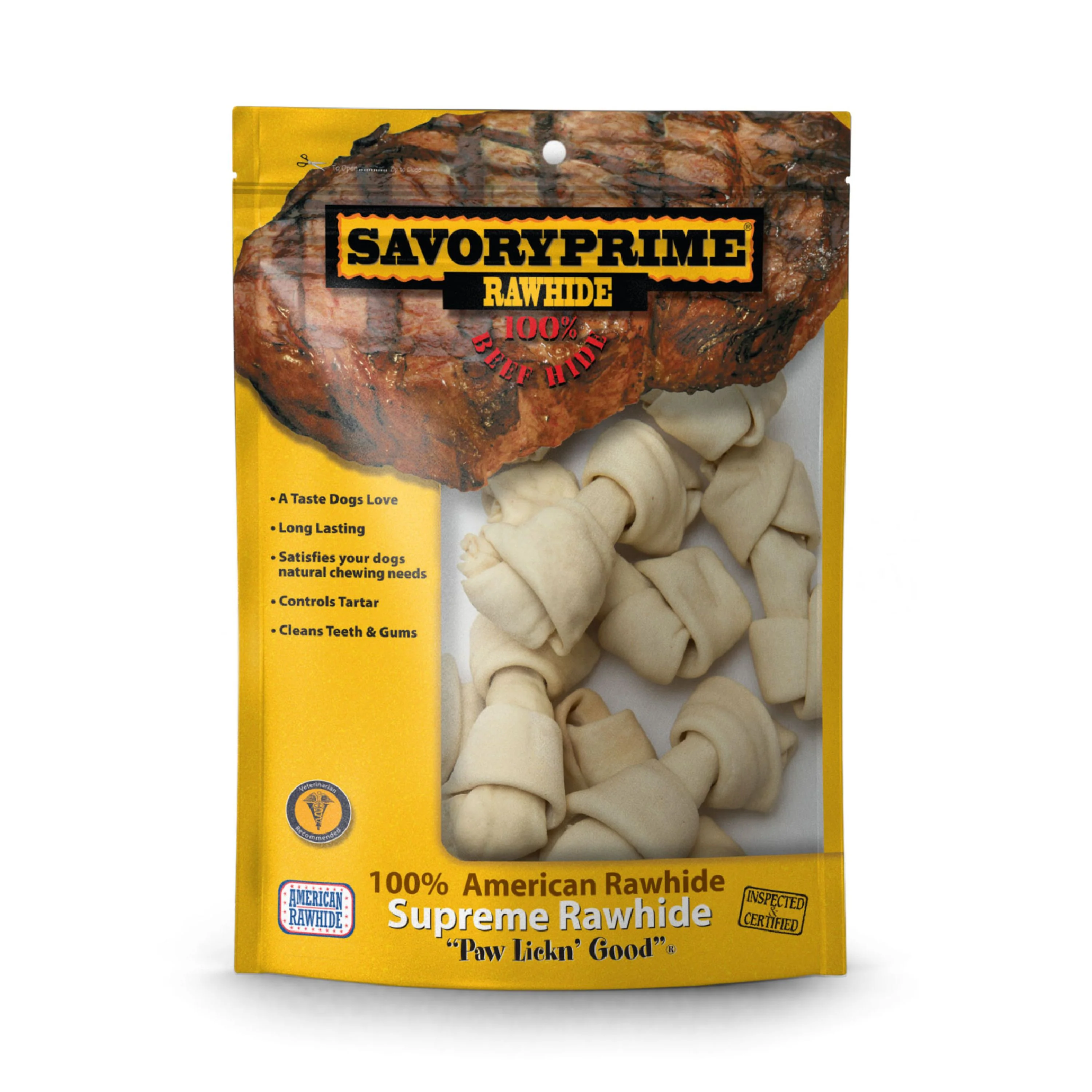 Savory Prime Supreme Knotted Rawhide Bones Bagged Natural 4-5 in, 20 pk