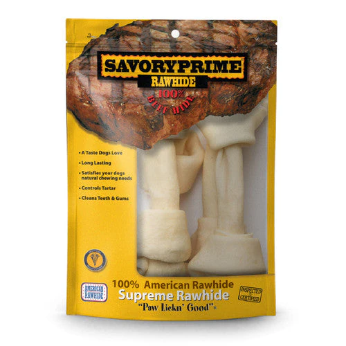 Savory Prime Supreme Knotted Rawhide Bones Bagged Natural 8-9 in 4 pk - Image 2