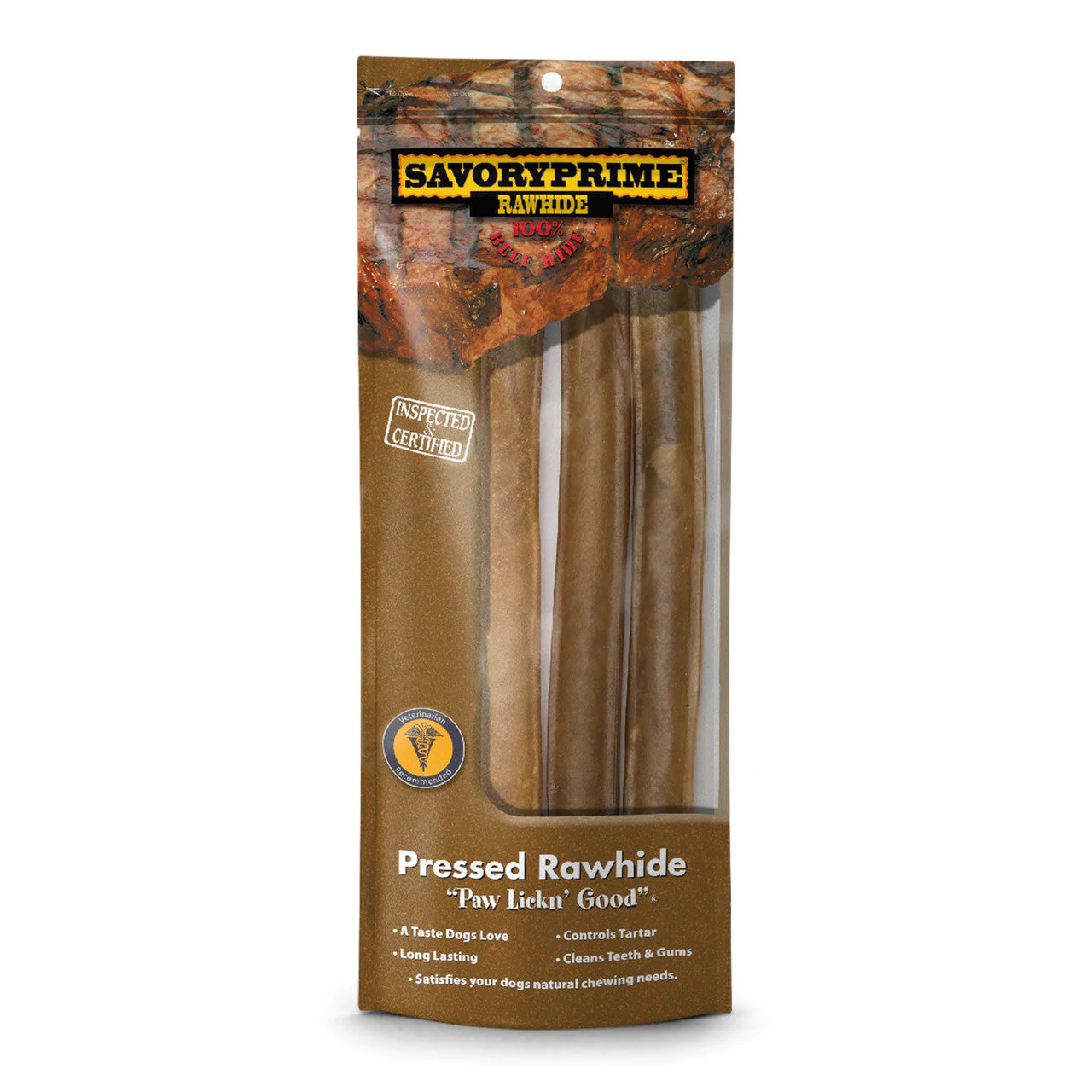 Savory Prime Pressed Rawhide Roll Natural 10 in 3 pk
