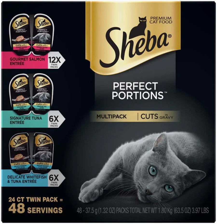 Sheba PERFECT PORTIONS Salmon Tuna Whitefish and Tuna Multipack Cat Wet Food 2.6 oz, 24 pk