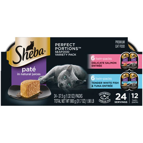 Sheba Perfect Portions Pate Wet Cat Food Variety Pack (Delicate Salmon, Tender Whitefish & Tuna) 2.6oz 12pk - Image 2