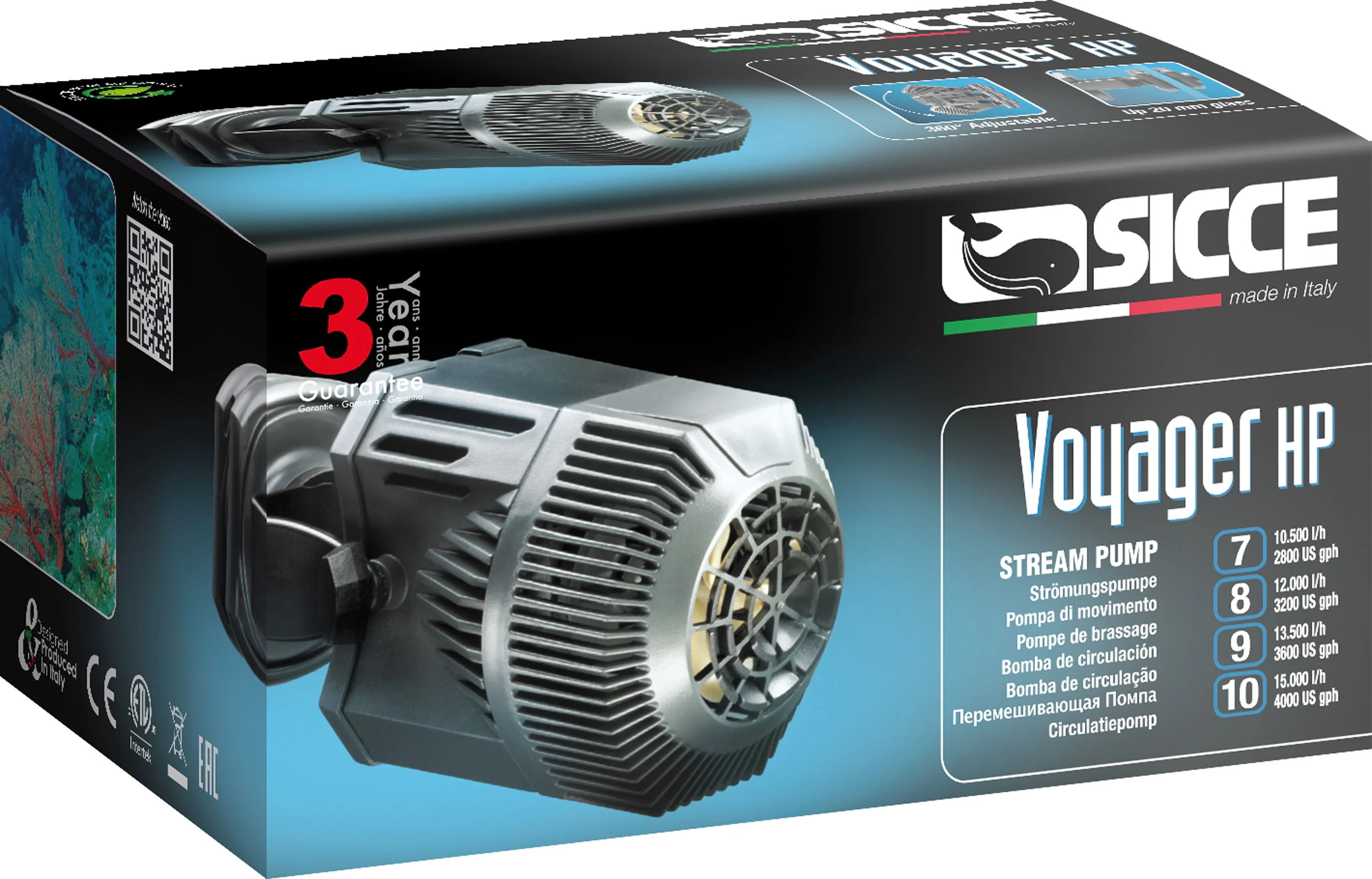 Sicce VOYAGER HP (High Pressure) 9 Stream Pump - 3600 GPH